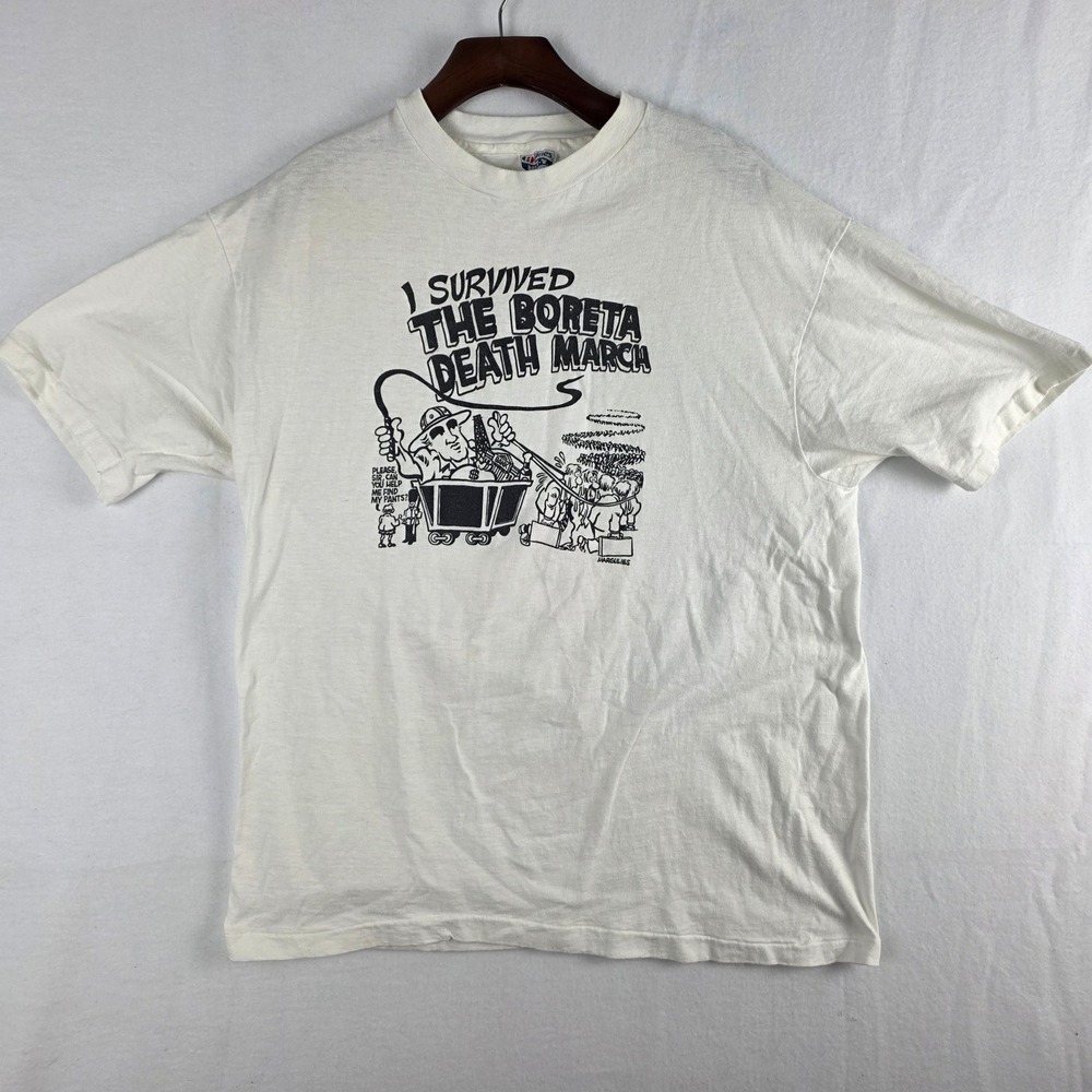 Hanes Vintage "I Survived the Boreta Death March" Men's Graphic T-Shirt White XL